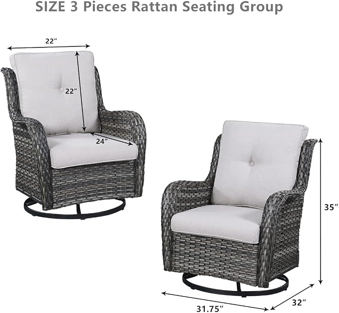 HUMMUH 6 Pieces Patio Furniture Set with Fire Pit Table Outdoor Conversation Set PE Wicker Patio Couch Swivel Glider Chairs Ottomans for Balcony Garden,Lawn,Deck