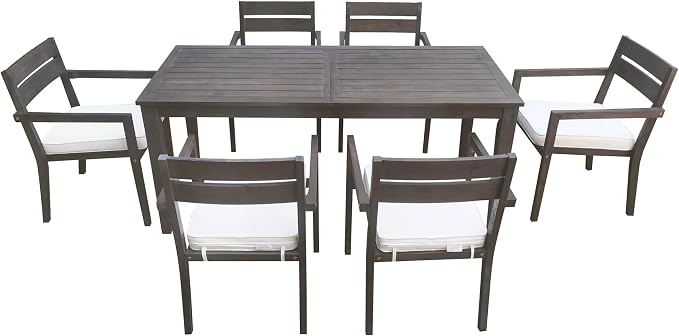 SOFTSEA 7 Pieces Wood Patio Dining Set, Acacia Wood Outdoor Dining Set for 6, Gray