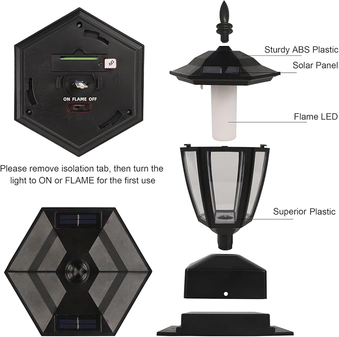 Dynaming Solar Flame Post Cap Lights Outdoor, Halloween Flickering Purple Flame Post Lights, Solar Powered LED Lantern Waterproof for Garden Deck Fence Patio, Fit 4x4, 5x5 or 6x6 Wooden Posts, 2 Pack