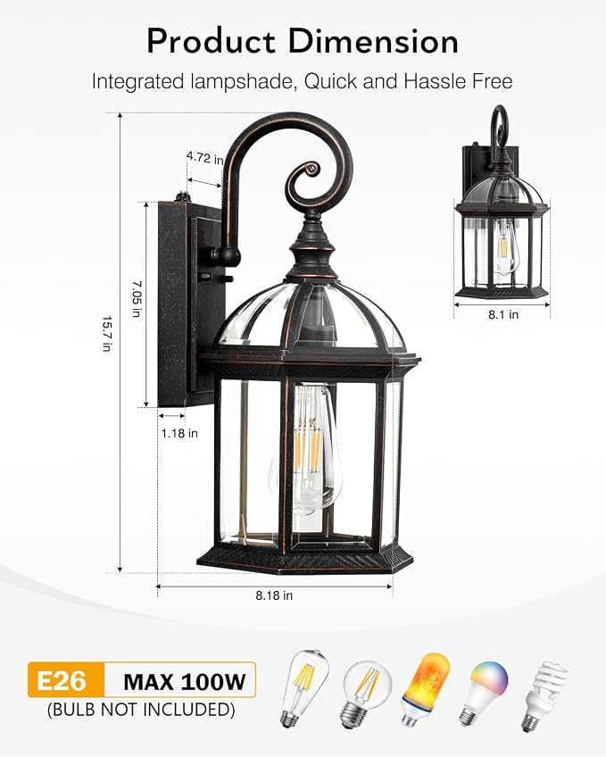 VIANIS 15.7" Large Outdoor Wall Lights, Oil Rubbed Bronze Dusk to Dawn Outdoor Lighting, 100% Aluminum Anti-Rust Outside Lights for House, Waterproof Porch Lights Outdoor for Doorway, Garage, Entryway