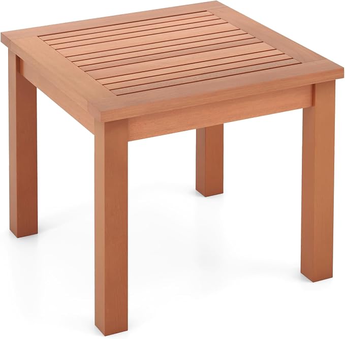 SlickBlue Square Adirondack Side Table 18 Inch Outdoor Eucalyptus Wood Slatted Tabletop