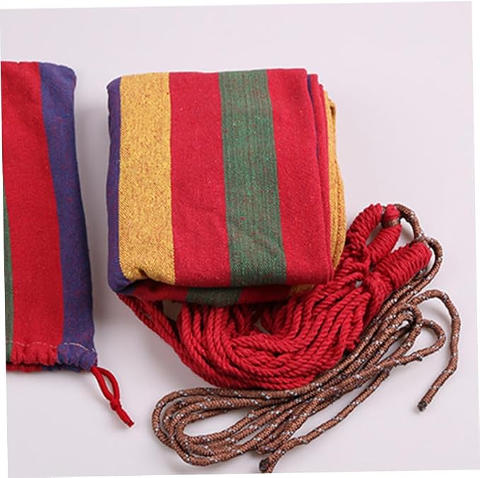 Portable Canvas Hammock for Outdoor Camping Striped Swing Hammock Chair Tree Straps Lightweight Hanging Bed for Backyard and Garden