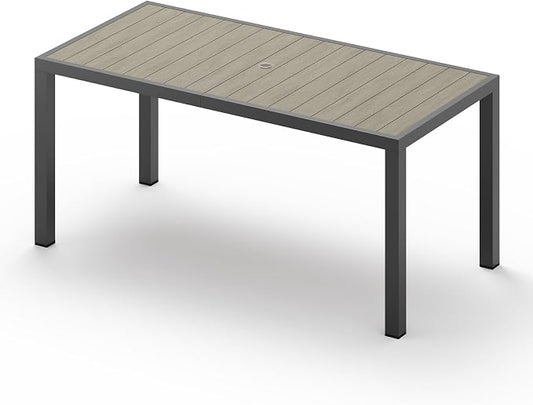 Outdoor Dining Table, Aluminum Patio Table Set, All Weather Patio Dining Furniture Set with Umbrella Hole for Backyard, Deck, Poolside (Gray)