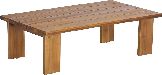 Christopher Knight Home Archer 2 Piece Loveseat Sofa and Coffee Table Set, Acacia Wood Patio Furniture Set with Removable Cushion, Patio Conversation Set with Slatted Design, Beige+Teak