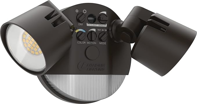 Lithonia Lighting HomeGuard 2-Light LED Outdoor Flood Lights, PIR Sensor | Dark Bronze Motion Sensor LED Lights, Dusk to Dawn, Adjustable Lumens & CCT, Round Heads HGX LED 2RH ALO SWW2 120 PIR DDB
