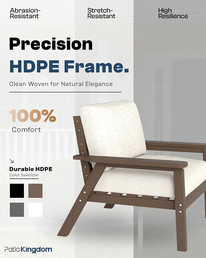 HDPE 7 Piece Patio Furniture Set, HDPE Outdoor Sectional with with Beige Thick Cushions, Coffee Table and Side Table, Patio Conversation Sets for Lawn, Garden, Porch (Brown Frame)