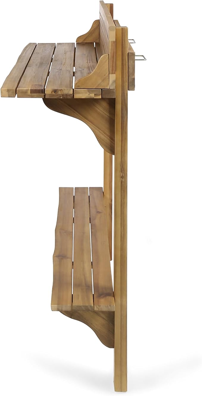 Outdoor Acacia Wood Balcony Bar Table, Rectangle Narrow Counter Outdoor Counter Height Bar Table w/Bottom Shelf, for Balcony, Patio and Small Outside Space