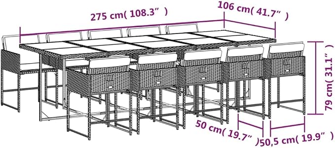 11 pcs Set Patio Dining Set & Outdoor Dining Set Gray Poly Rattan Garden Dining Set Balcony Furniture for Backyard Front Porch Lawn 108.3 x 41.7 x 28.7 in