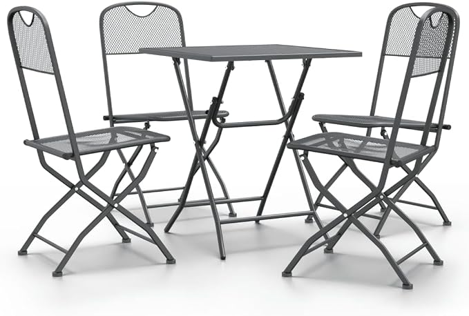 5 Piece Patio Dining Set Expanded Metal Mesh Anthracite | Foldable Design, E-Coating Weather-Proof, Space Saving for Outdoor Use