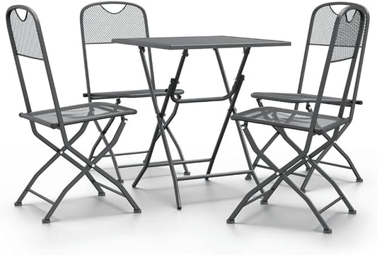 5 Piece Patio Dining Set Expanded Metal Mesh Anthracite | Foldable Design, E-Coating Weather-Proof, Space Saving for Outdoor Use