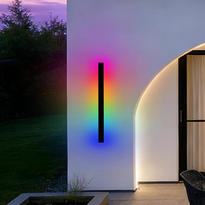 RGB Outdoor Wall Lights, Ip65 Waterproof Linear Led Modern Wall Sconce, 7 Colors and 358 Light Effects, Dimmable with Remote Modern Linear Exterior Light Fixture 31.5 inch (1 Pack)
