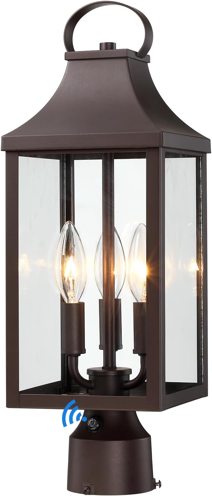 18.62'' Dusk to Dawn Post Light Outdoor, Large 3-Light Lamp Post Light | Modern Pillar Outside Lighting Waterproof Post Lantern Lamp Outdoor Post Light Fixtures Pole Lights for Porch, Brown