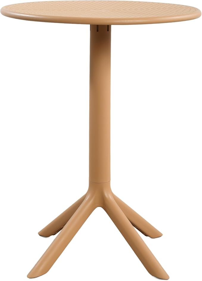 Christopher Knight Home Elshore Patio Bistro Table, Outdoor Plastic Round Table with Pedestal Base, Compact Bistro Table for Garden/Balcony/Poolside, Modern Coffee Table, Accent Table, Brown Yellow