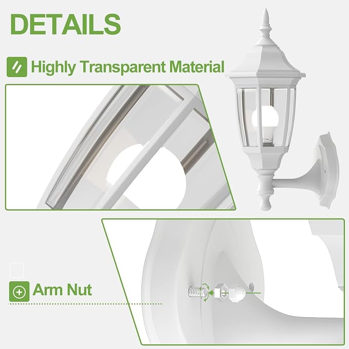 EMART Dusk to Dawn Plastic Outdoor Wall Light Fixtures(2 Pack, White) | Include Bulbs, Waterproof and Anti-Corrosion, Wall Mount Porch Sconces for Outside, Garage, Front Door, House, Patio
