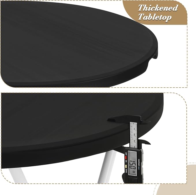 Athena Collection 2.6ft Folding Table, Portable Plastic Round Table Collapsible Card Craft Table with Steel Legs for Indoor Outdoor, Foldable Utility Dining Table for Commercial Camping Party, Black