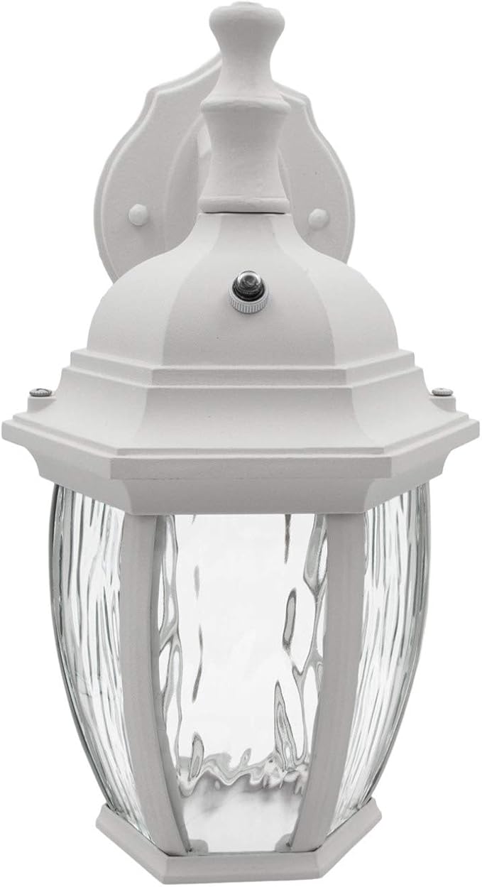 Maxxima LED White Outdoor Wall Light, 580 Lumens 3000K, Dusk to Dawn Sensor | Clear Water Glass, Warm White, Photocell Sensor, Exterior Patio or Porch Sconce Fixture