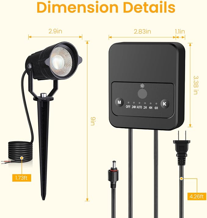 Low Voltage Landscape Lighting Kit, 3000K Spotlights Outdoor 4Pack | All-in-One Landscape Lights with 40W Transformer Dusk to Dawn, 33FT Wire, IP66 Waterproof Outdoor Lights for Yard Path 12-24V