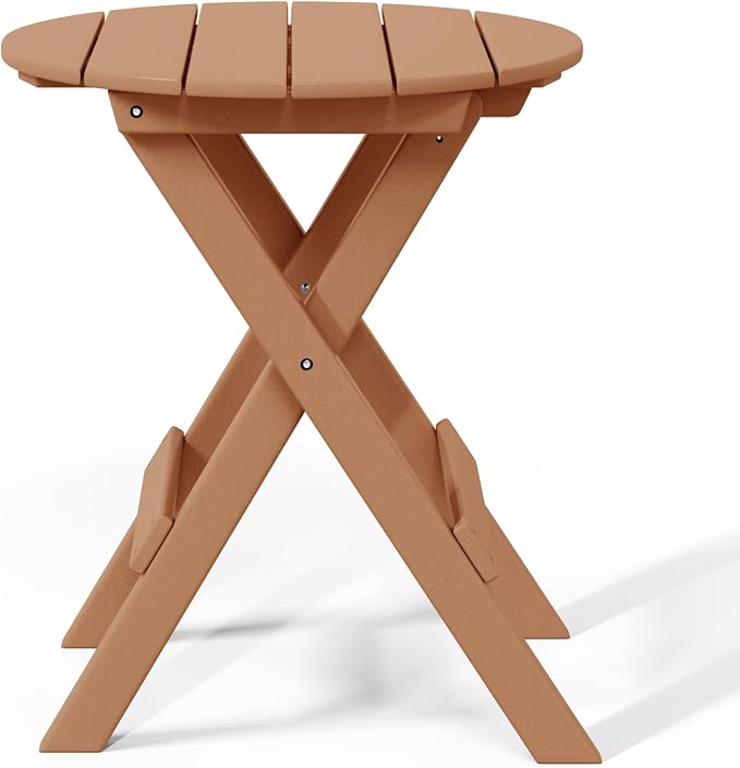 WestinTrends Malibu HDPE Outdoor 24.5 Inch Round Portable Folding Patio Dining Table, Teak