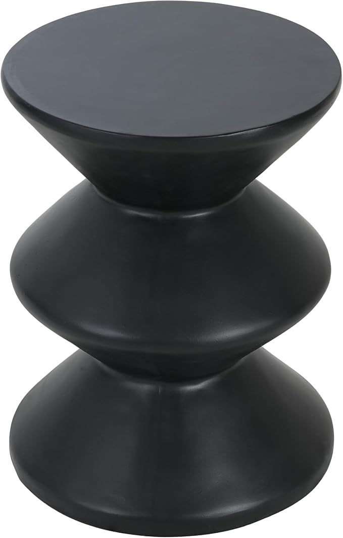 Christopher Knight Home Taric MGO Outdoor Side Table, Lightweight Concrete Round Accent Table for Indoor/Outdoor Usage, Patio Small End Table with Three-Layer Wave Structure, No Assembly, Black