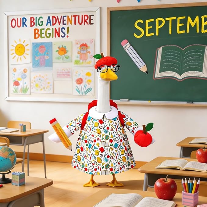 Back to School Porch Goose Outfit with Schoolbag for 23" Porch Goose School Classroom Outdoor Garden Patio Yard Lawn Art Decoration