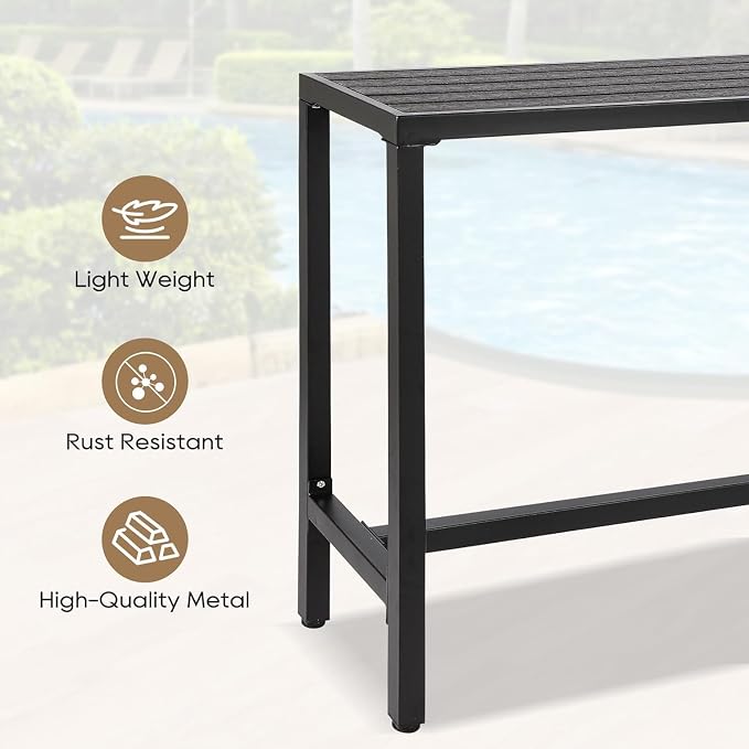 Outdoor Bar Table, 63" Patio Counter Height Bar Tables, WPC Waterproof Bar Table for Patio, Garden, Yard, Balcony, Poolside (Black, 63'')