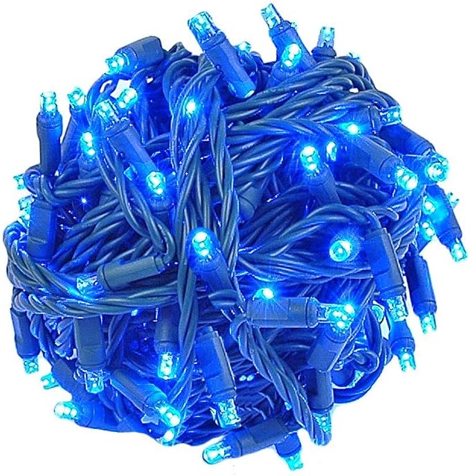 Novelty Lights 50ft 100 LED Blue Christmas Lights, Green Wire, Outdoor