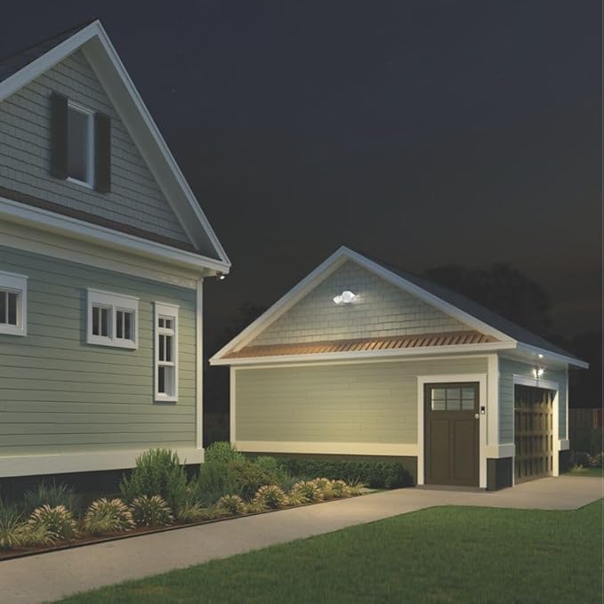 Lithonia Lighting HomeGuard 2-Light LED Outdoor Flood Lights, Dusk to Dawn | White Outdoor LED Lights, Adjustable Lumens, 4000K Cool White, Round Heads (HGX LED 2RH ALO 40K 120 PE WH M2)