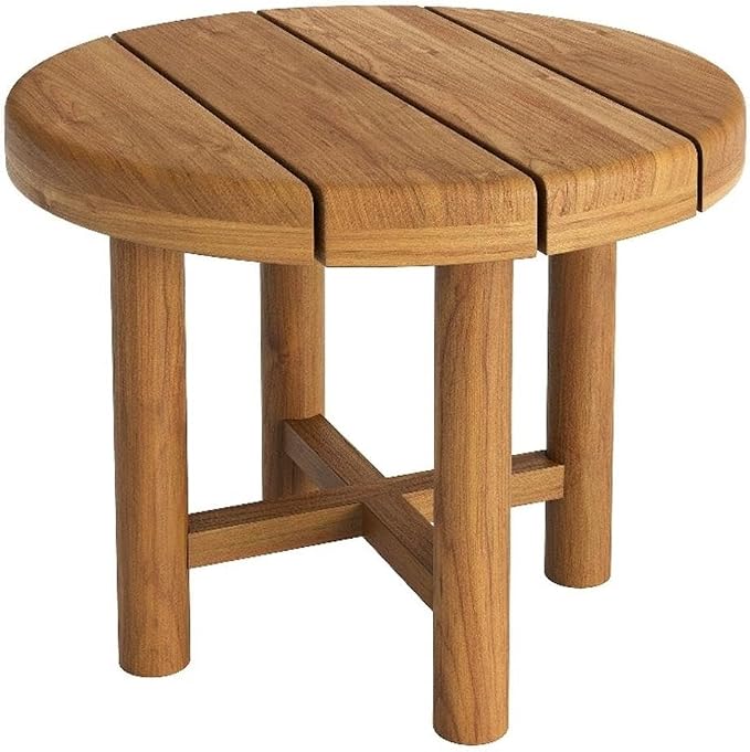 Modway Eleni 20-Inch Outdoor Teak Wood Side Table in Natural – Round Patio End Table with Slatted Top for Patios, Decks, Or Gardens
