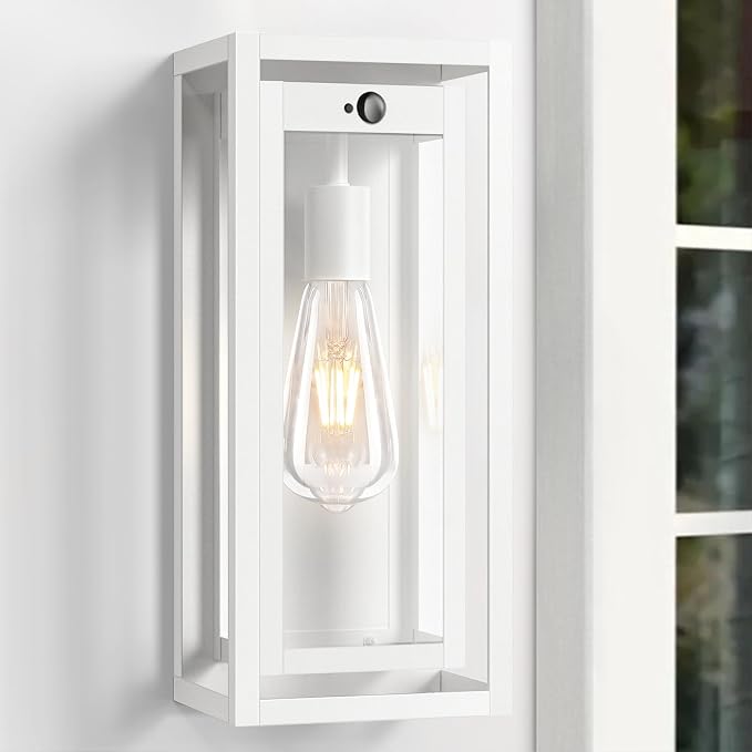 15" Motion Sensor Outdoor Lights, 2 Pack Large White Outdoor Light Fixture, 3 Lighting Modes Waterproof Anti-Rust Wall Sconces, Exterior Lighting Fixtures for Front Door, Porch, Garage