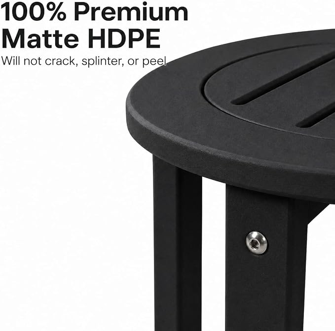 Black HDPE Outdoor Side Table, Square