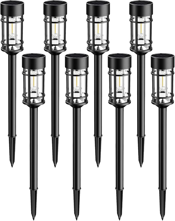 ILANCK Solar Lights Outdoor Waterproof, 8 Pack 21" Solar Pathway Lights with Metal & Glass, Auto On/Off Garden Lights for Yard, Landscape, Driveway Walkway