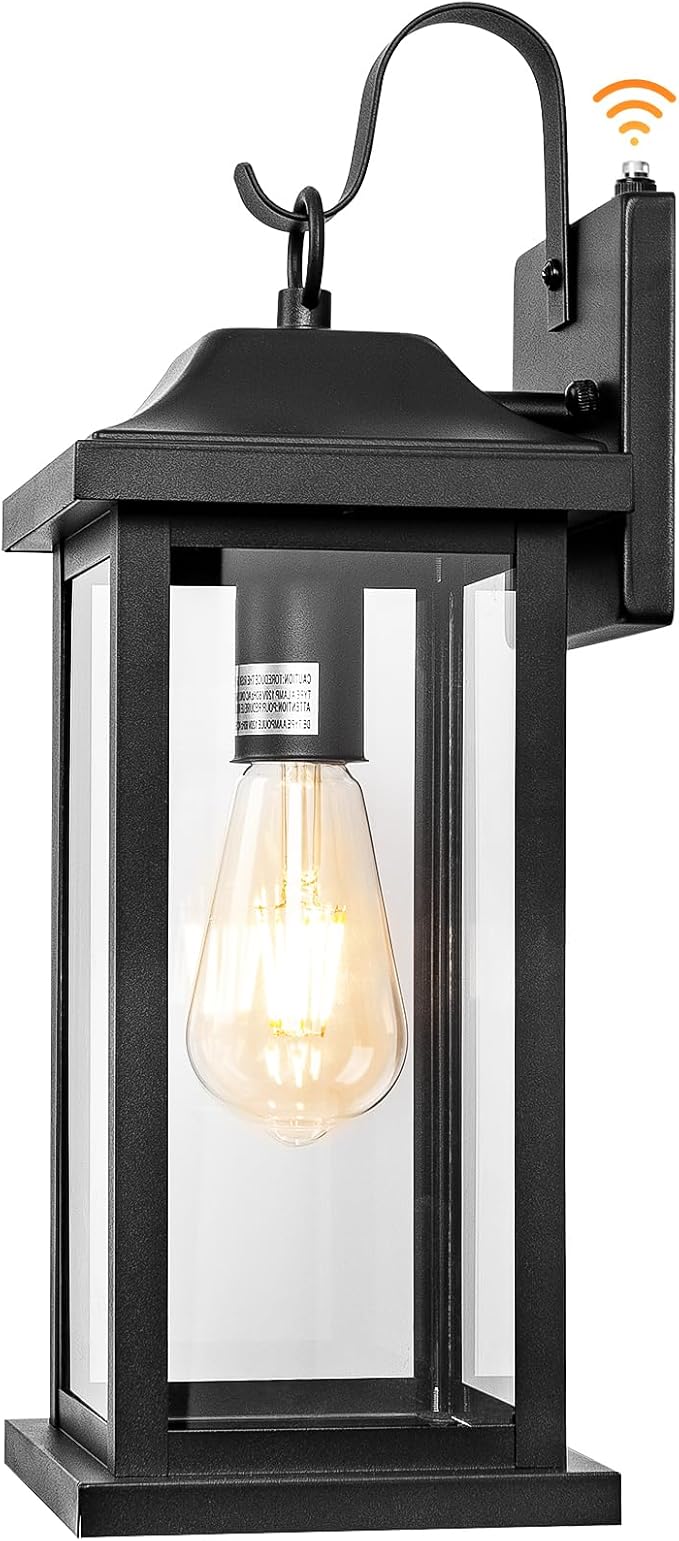 oravilila Dusk to Dawn Large Outdoor Wall Light 17 Inch | 1 Pack ETL Listed, Photocell Sensor Exterior Light Fixture Front Porch, Matte Black Outside Wall Sconce Lantern