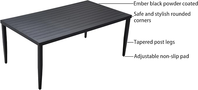 7-Piece Outdoor Patio Aluminum Furniture, 70” Rectangle Dining Table with Umbrella Hole and 6 Swivel Rockers Chairs, Modern Dining Set for Patio Backyard, Garden, Ember Black