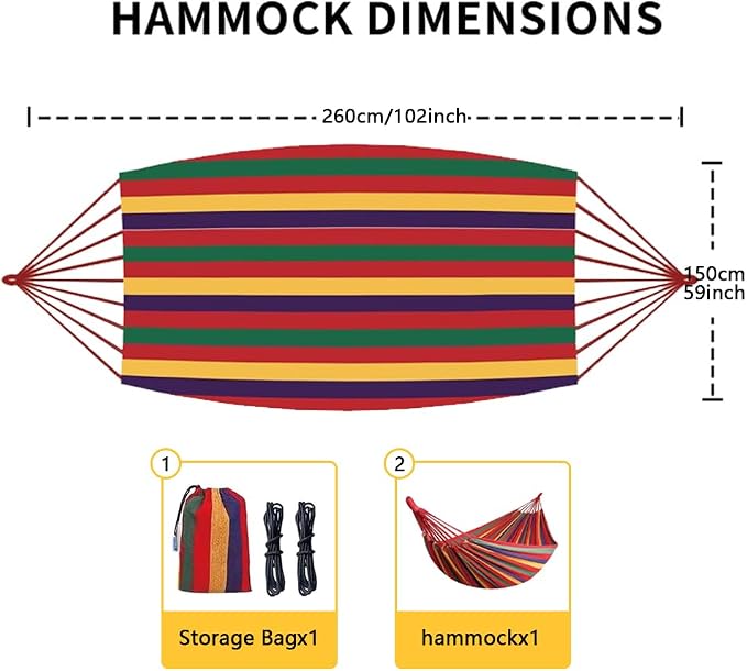 Cotton Canvas Hammock with Tree Straps - Portable Hammock for Outdoor Indoor Patio Backyard, Camping Hammock with Carry Bag, 440lbs Capacity, Without Stand(Red, Without bar)