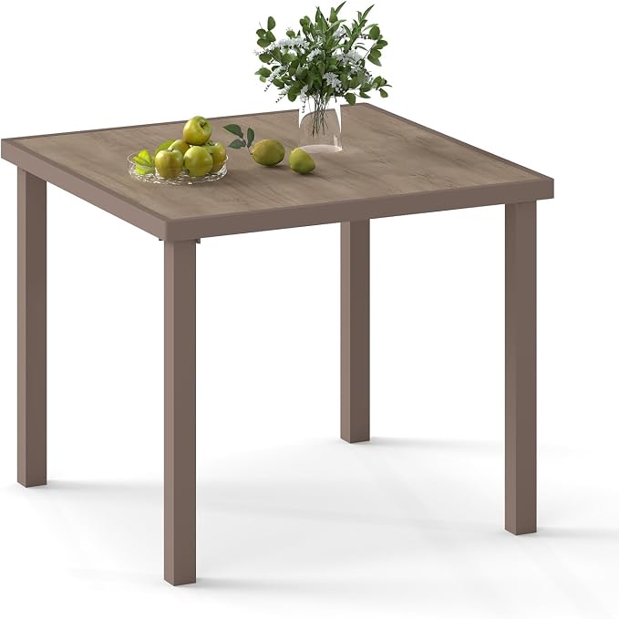 Aluminum Outdoor Dining Table - All-Weather Exposure, Waterproof and Rust-Proof Courtyard-Style Coffee Table Garden/Balcony/Poolside, Light Brown 1 Pcs