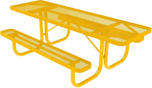 COATEDOUTDOORFURNITURE Heavy-Duty Portable ADA-Compliant Outdoor Picnic Table, Expanded Metal Patio Furniture Made in America (8ft Rectangular, Both-Side Handicap, Yellow with Yellow Frames)