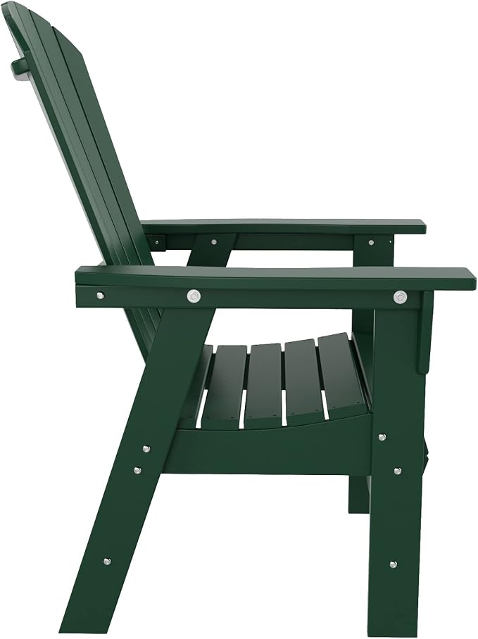 WestinTrends Dylan Adirondack Patio Dining Set for 4, All Weather Poly Lumber Outdoor Table and Chairs Set of 4, 43" Trestle Square Dining Table and Seashell Adirondack Dining Chair, Dark Green