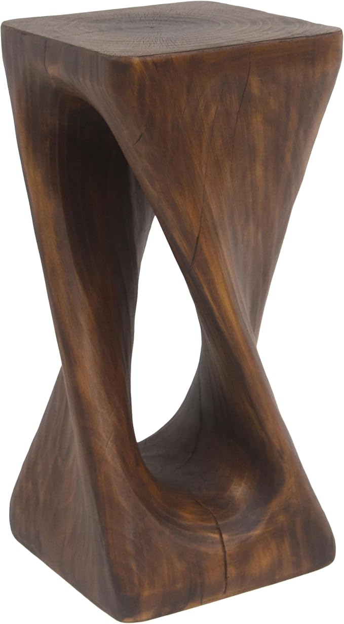 Christopher Knight Home Novi 26.8"H Lightweight Concrete Outdoor Side Table, Hollow Twist-Shaped Patio End Table, MGO Outdoor Coffee Table, Garden Plant Stand Indoor, Wood-Like Texture, Antique Brown