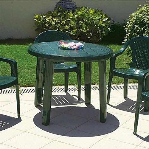 Belde Compamia Ronda 35.5" Round Resin Patio Dining Table in Green, Commercial Grade