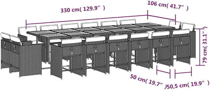 17-Piece Outdoor Patio Dining Set, Foldable PE Rattan Garden Chairs with Cushions and Acacia Wood Table for Backyard, Deck, and Balcony