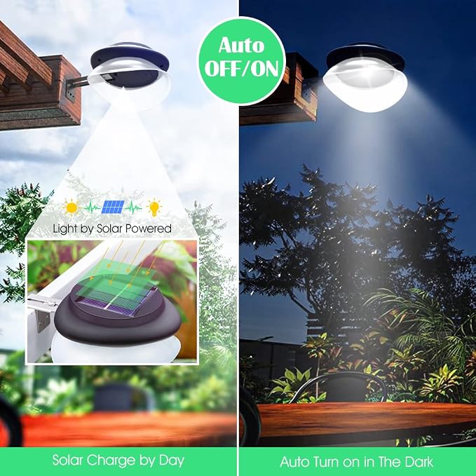 DBF Outdoor Solar Gutter Lights - Solar Fence Lights Outdoor Waterproof LED Deck Lighting Wall Mount Decorative Auto On/Off for Eaves Yard Garage Garden Deck Patio Railing (6 Pack)
