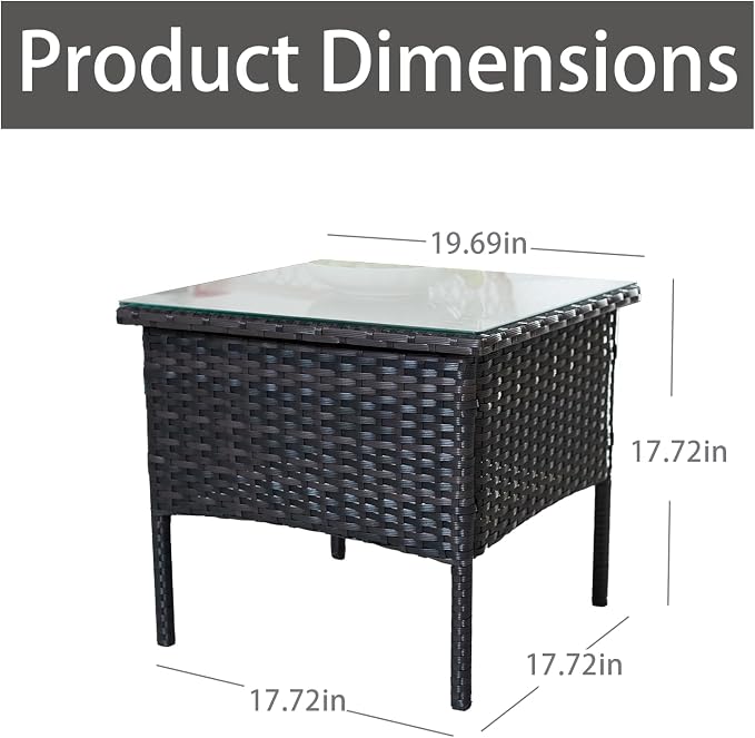 Outdoor Patio Wicker Table,Rattan Side Table,Modern Patio End Side Table with Glass Countertop and Storage Space,for Porch Garden Balcony