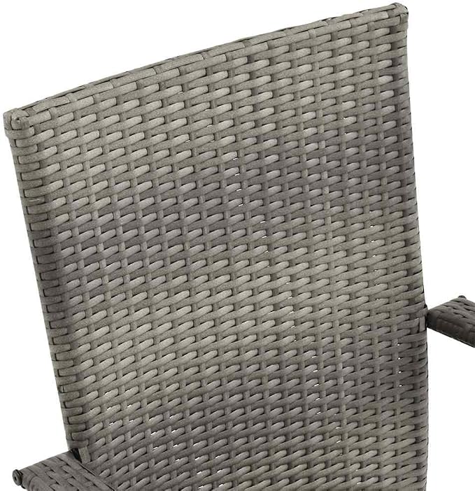 7 Piece Patio Dining Set Poly Rattan Gray Outdoor Table and Chairs for 6, Solid Acacia Wood Dining Table with Steel Frame, Stackable Weather Resistant PE Rattan Chairs for Backyard Garden Deck Patio