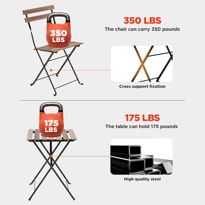 3 Pieces Folding Patio Furniture Set Bistro Set Portable Conversation Set All Weather Resistant Outdoor Furniture with 2 Folding Chairs Table for Patio Outdoor Backyard (Brown)