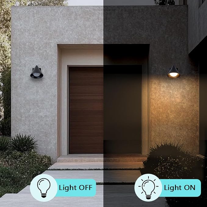 Outdoor LED Wall Lights Set of 2, 6W 3000K Modern Black Porch Wall Sconces for House, Exterior Patio Lighting Fixtures Wall Mount for Garage, Garden, Yard