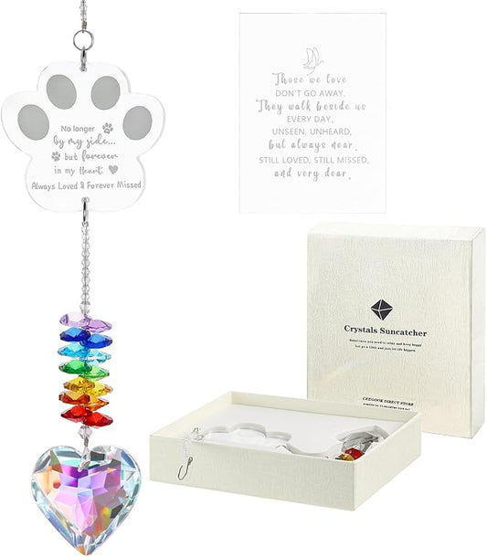 Dog Memorial Gifts, K9 Dog Memorial Crystal Suncatcher, Pet Loss Gift, Pet Sympathy Remembrance Bereavement Gifts (Color-Pet Paw)