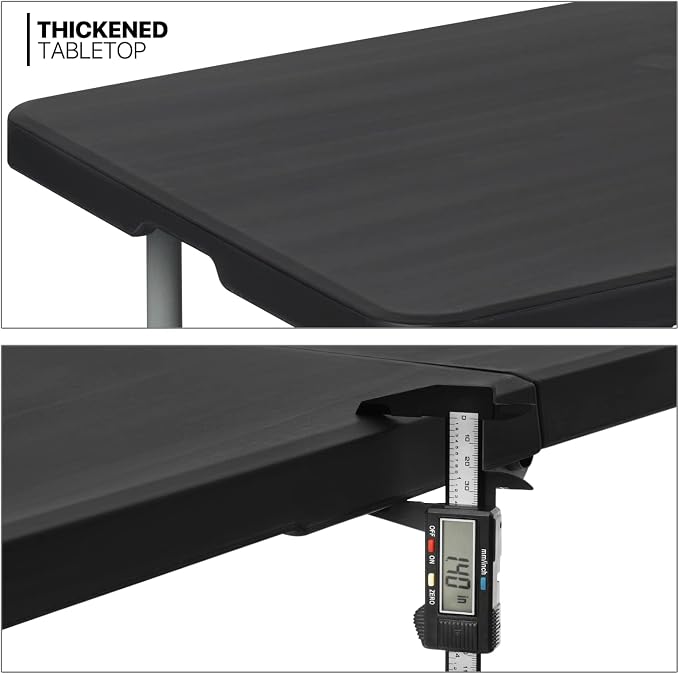MoNiBloom 4Ft Folding Card Table, Outdoor Foldable Small Portable Plastic Dining Picnic Cookout Table w/Handle, Black