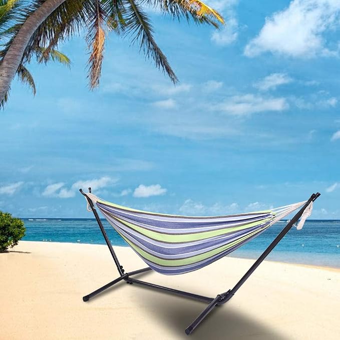 Bar Hammock with Stand, Heavy Duty Hammock Frame,Hammock Bed with Heavy Duty Steel Stand, Perfect for Camping Beach Summer Patio 102.3"" L x 41.33"" W x 39.37"" H, Green