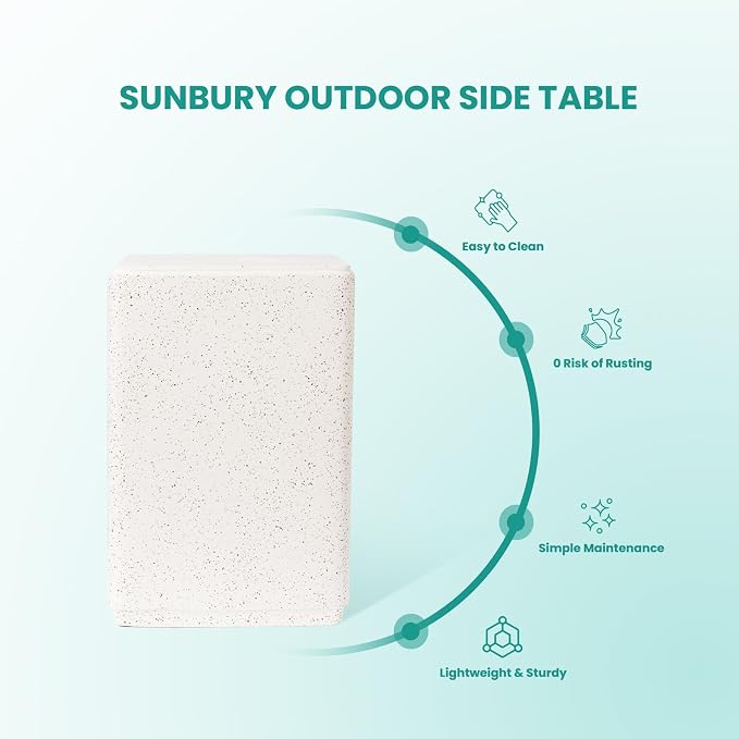 SUNBURY Outdoor Concrete Side Table, 20" H Outdoor End Tables, Cement Accent Table for Patio, Rectangular Modern Garden Small Garden Stool for Patio, Backyard, Spotted White