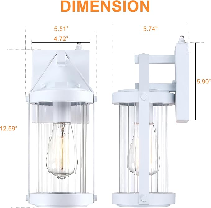 2 Pack Dusk to Dawn Sensor White Outdoor Wall Sconce Lightings | Exterior Porch Lantern Modern Outside Garage Light Fixtures Waterproof Wall Mount Lamp for House Patio Front Door